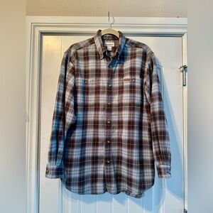 Carhartt Men's Blue and Brown Plaid Shirt
